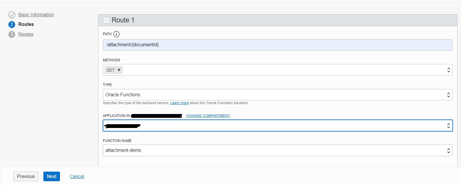 A screenshot of the route creation screen for /attachment/{documentId}.