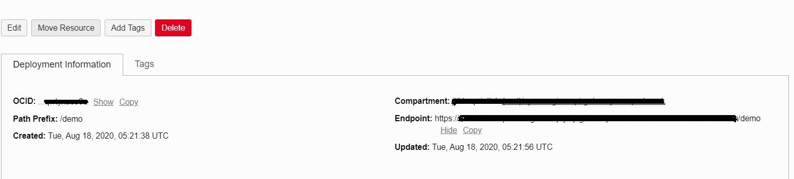 A screenshot of the API gateway deployment screen.