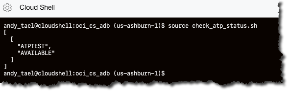 Screenshot that shows the result of running the check status script.
