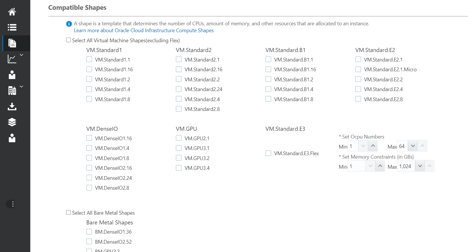A screenshot of the Compatible Shapes section of the Artifacts page.