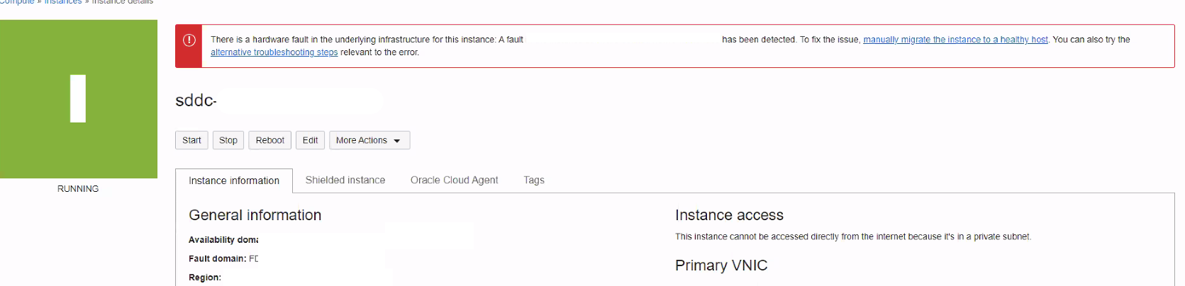 A screenshot of the previous error in the Oracle Cloud Console.