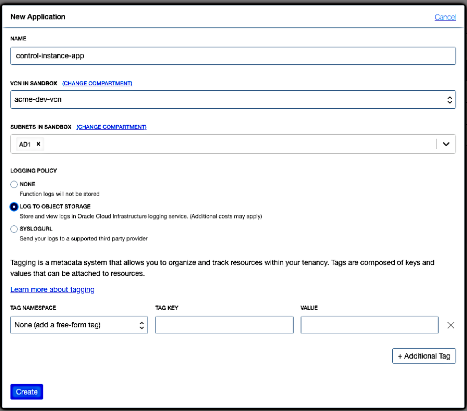 Screenshot that shows the New Application dialog box.