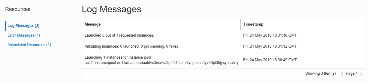 Oracle Cloud Infrastructure Create Pool Work Request Failure