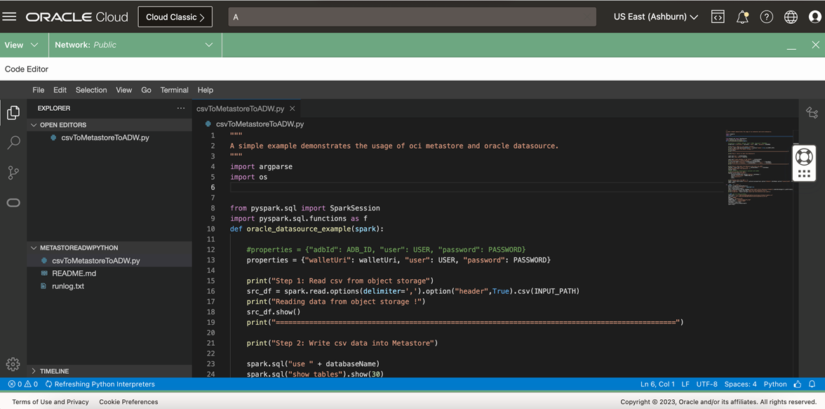 A screenshot of the Python code for the project.