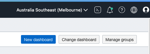 A screenshot of the button options with the New Dashboard button highlighted in blue.