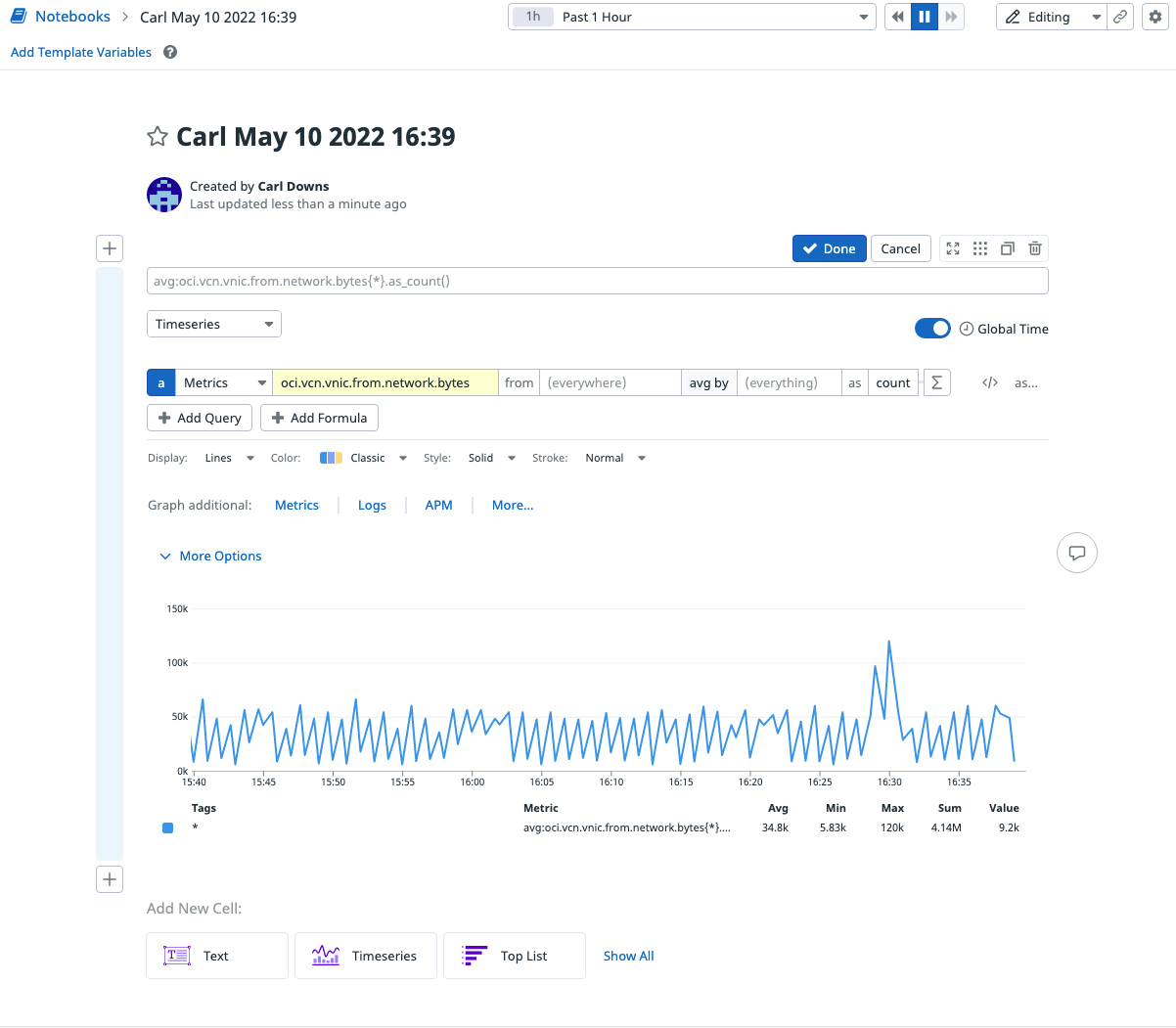 A screenshot of the example notebook results in Datadog.