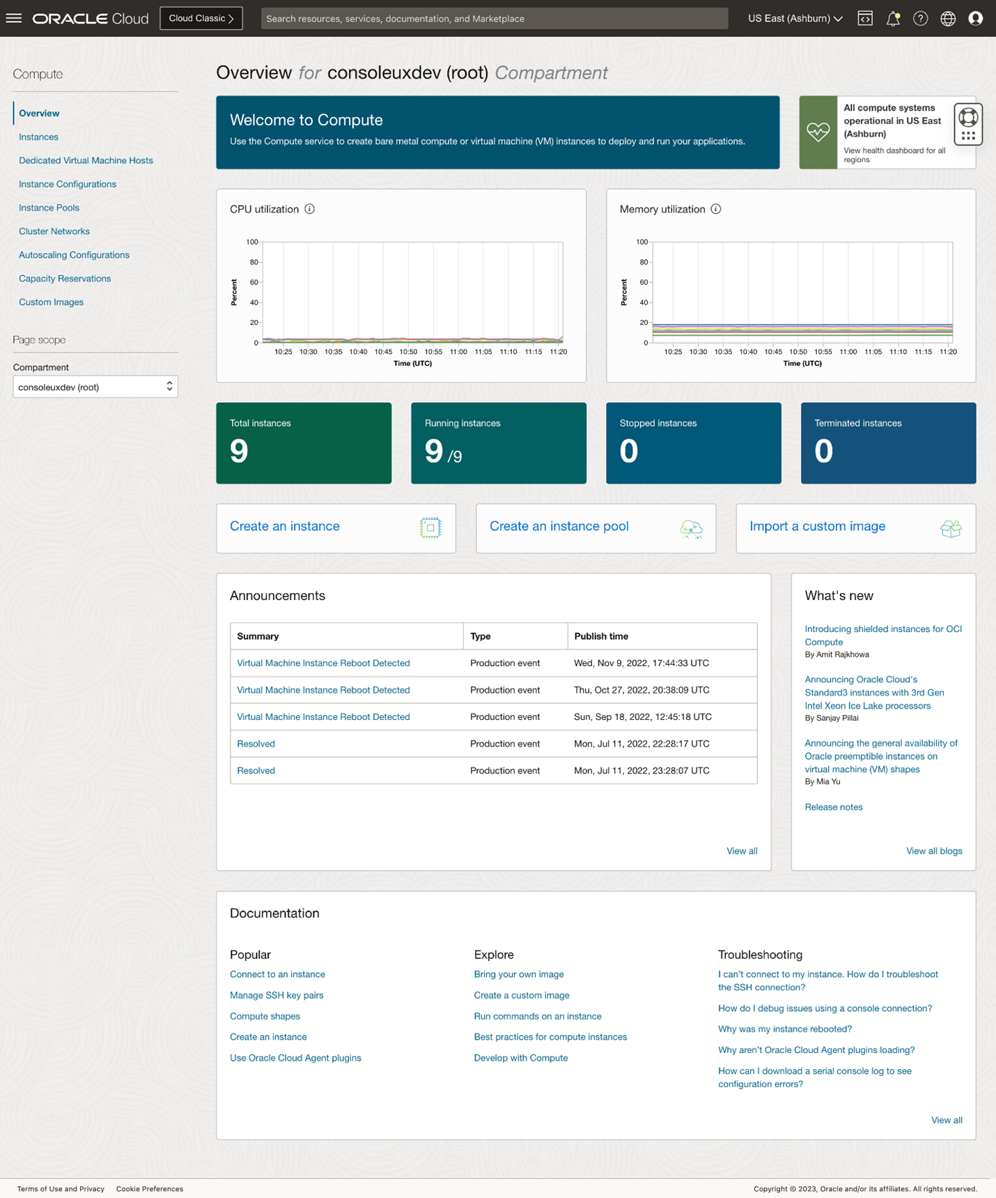 Oracle Cloud Console example overview page featuring Redwood theming, 