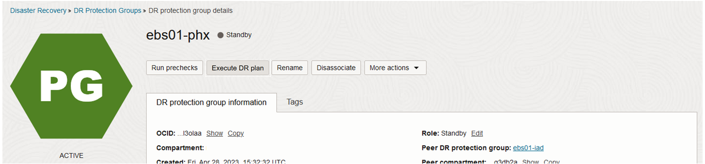 Screen shot of DR plan execution button