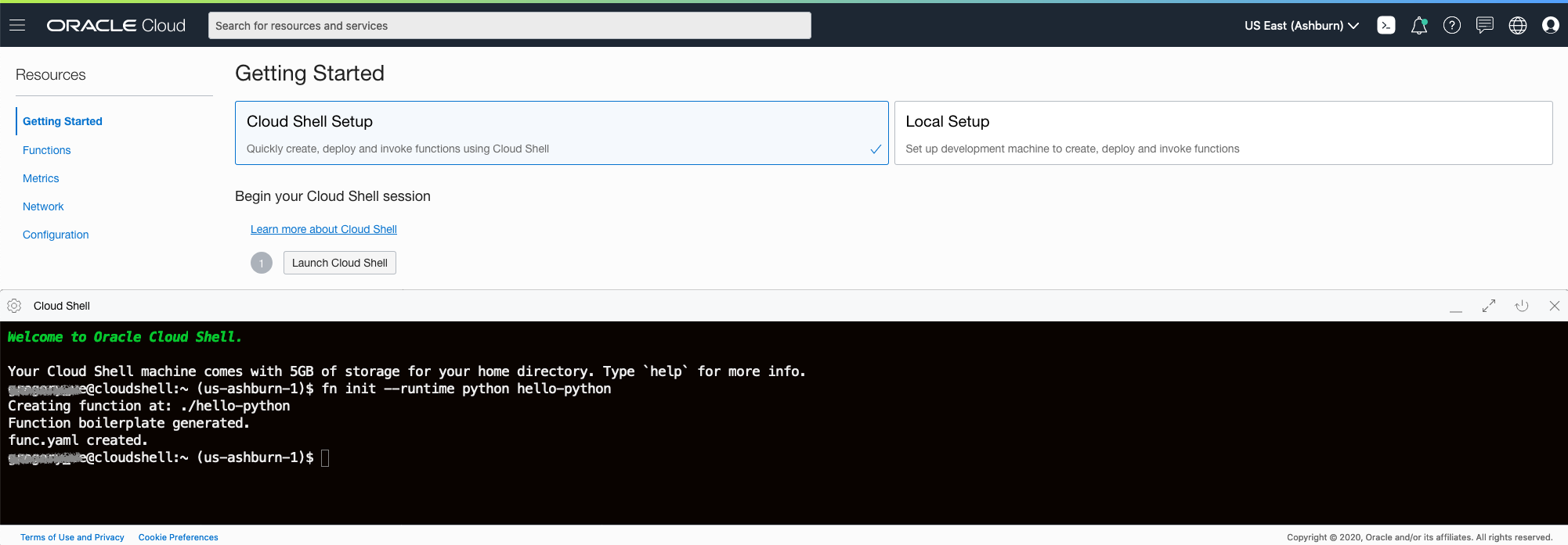 Screenshot that shows the Cloud Shell window open at the bottom of the application details page.