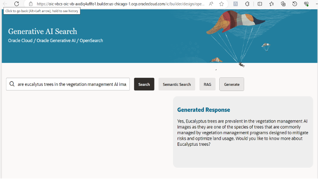 Retrieval augmentation generation AI search for eucalyptus trees in vegetation management in OCI.