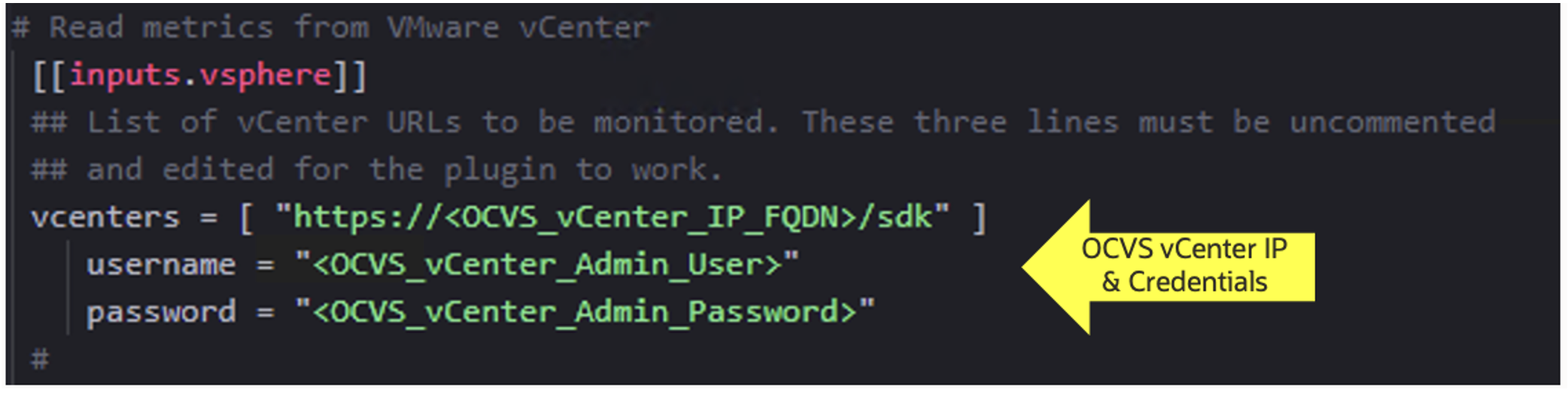 vSphere input configuration code.