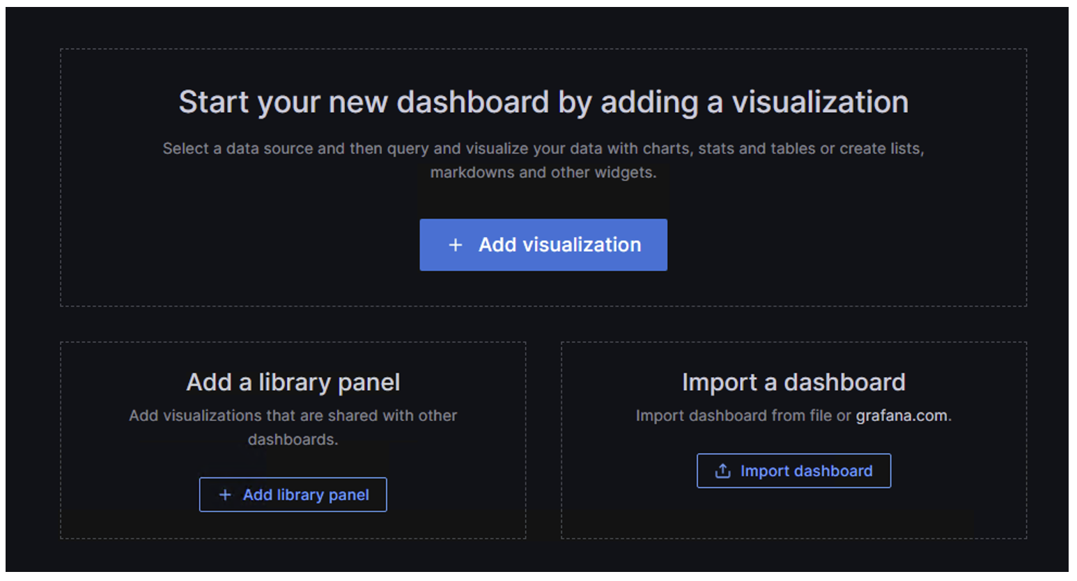 Grafana dashboard import screen.