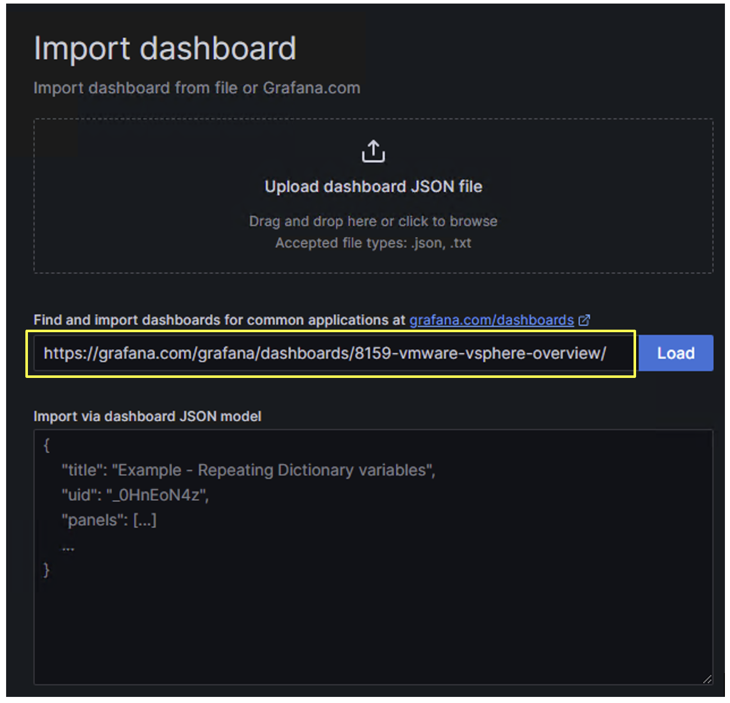 VMware dashboard import.