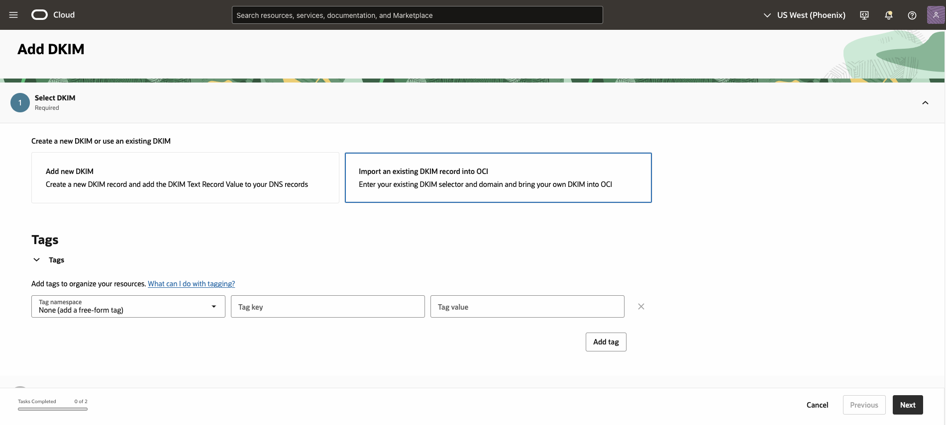 Console now provides an option to either import a DKIM or create a new DKIM