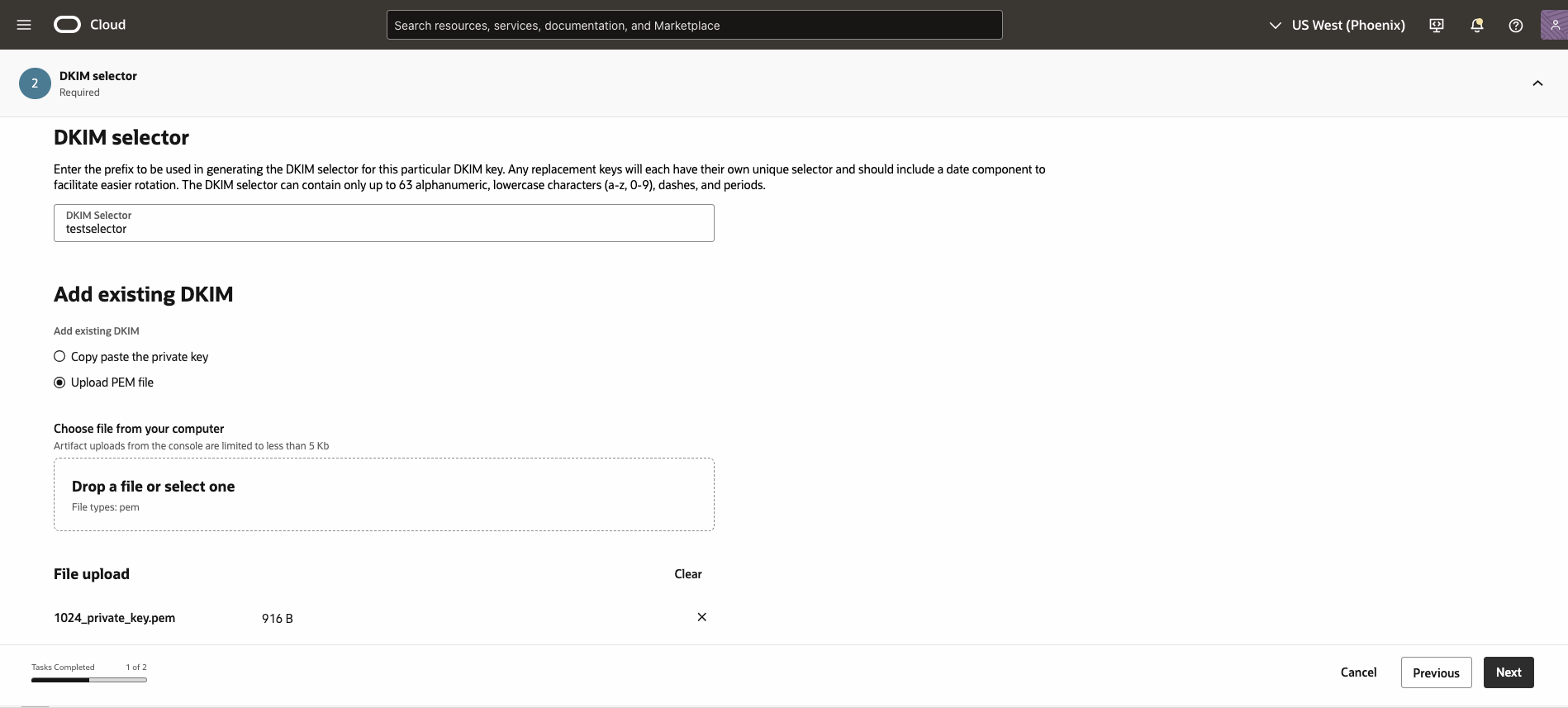 Selecting a DKIM Credential to import