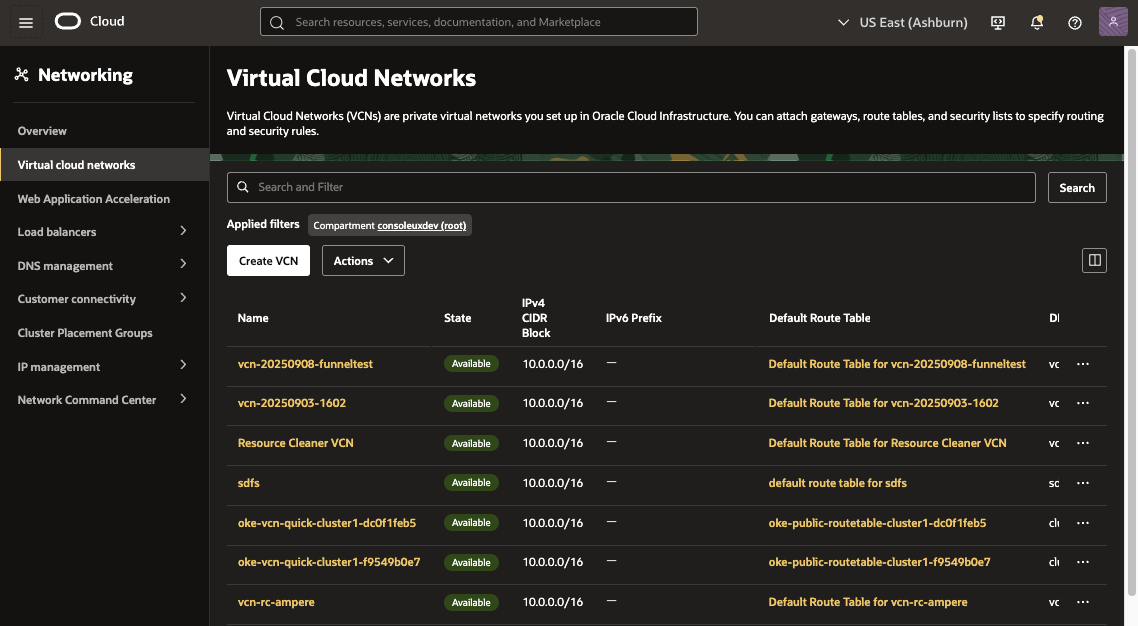 Screenshot showing dark mode in the OCI Console