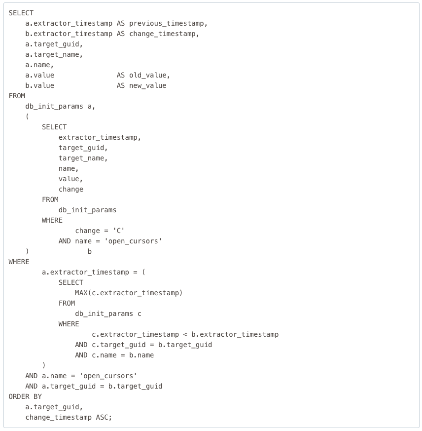 Figure 7:  SQL code displaying parameter value changes