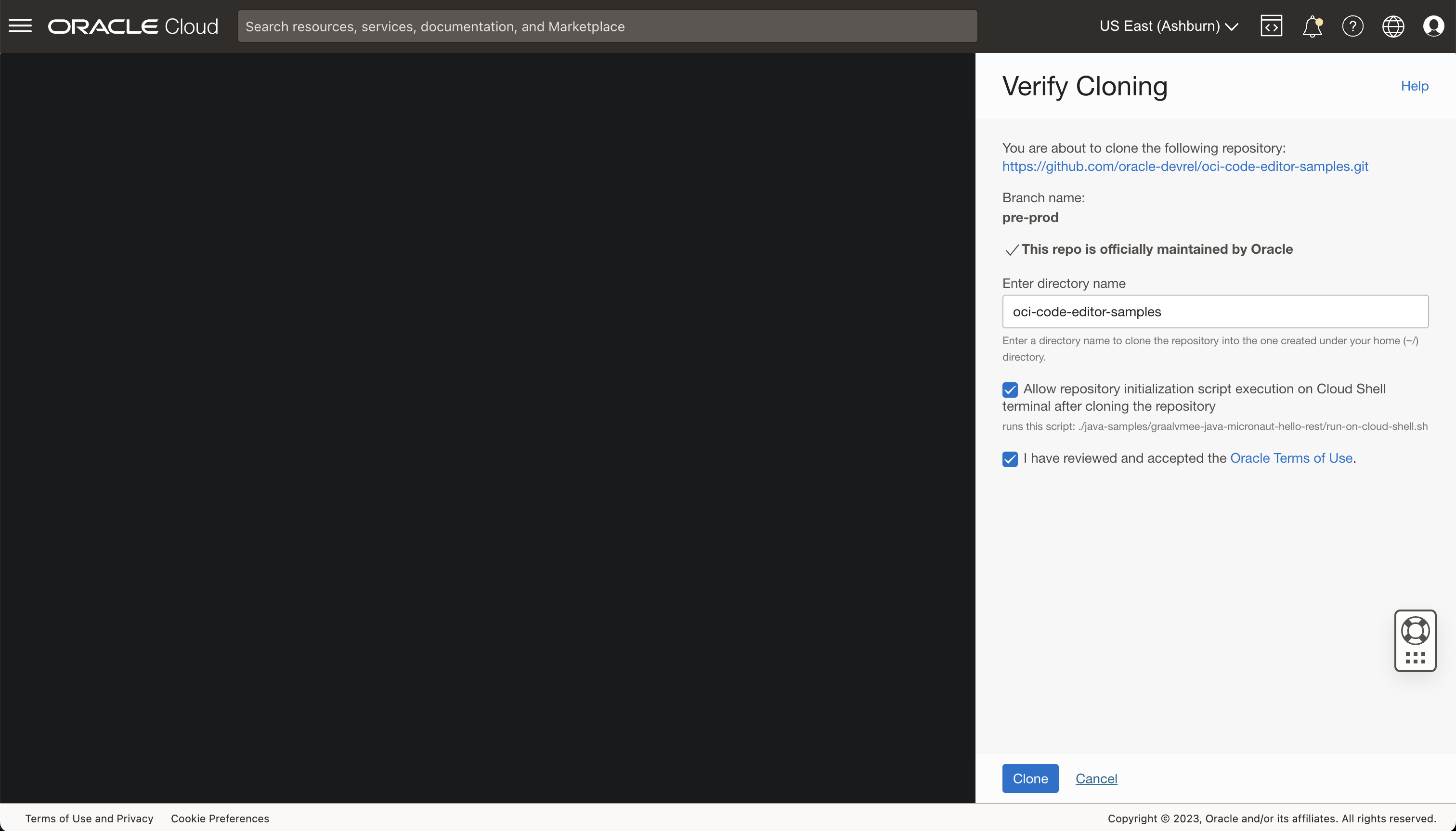 A screenshot of the Verify Cloning window in Code Editor.