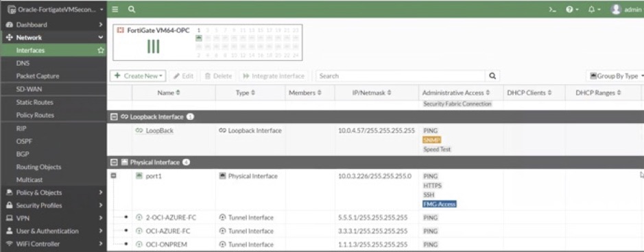 A screenshot of the assigned IP addresses for the tunnel interface of the secondary firewall.