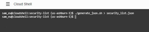 A screenshot of Cloud Shell creating the json file.