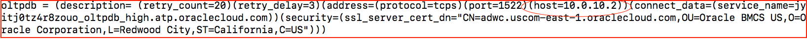 A screenshot showing the tnsnames.ora file with the private IP address circled in red.