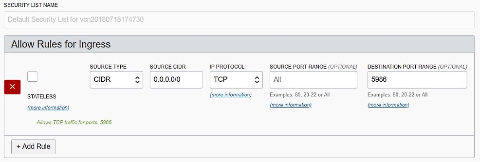 OCI Ingress Security List Rule