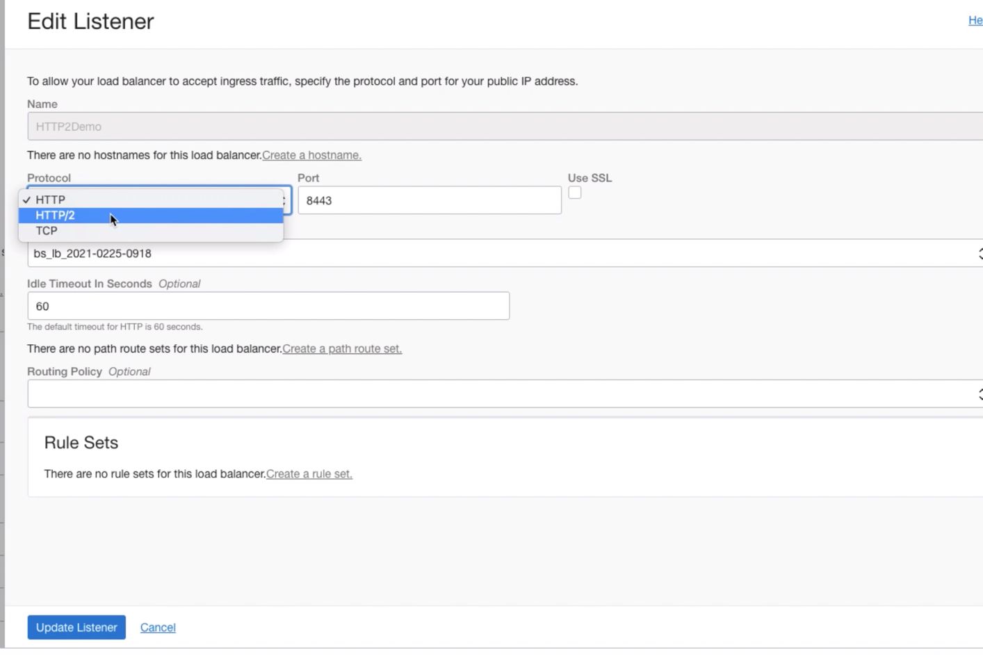 A screenshot of the Edit Listener page.