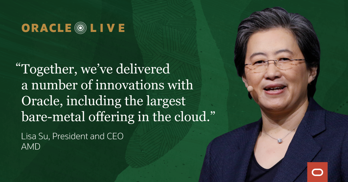 A graphic showing a quote from and picture of Lisa Su, President and CEO of AMD