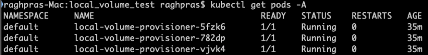 Screenshot of the command line that shows the result of running the kubectl get pods command.