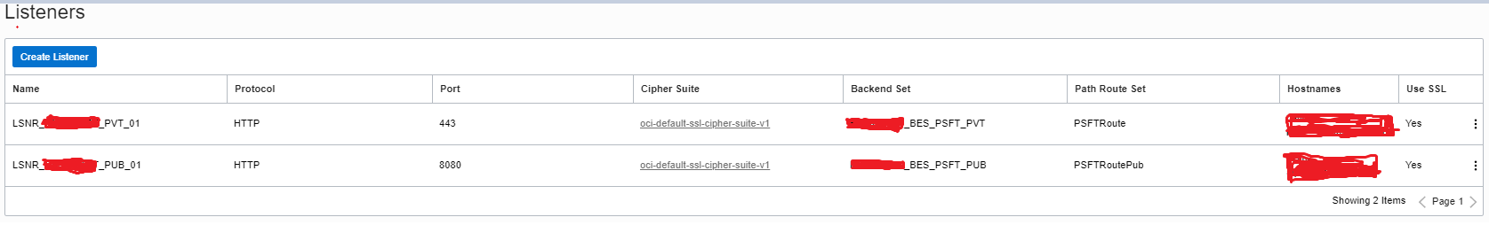 A screenshot of the Listeners page, showing the details of the two listeners.