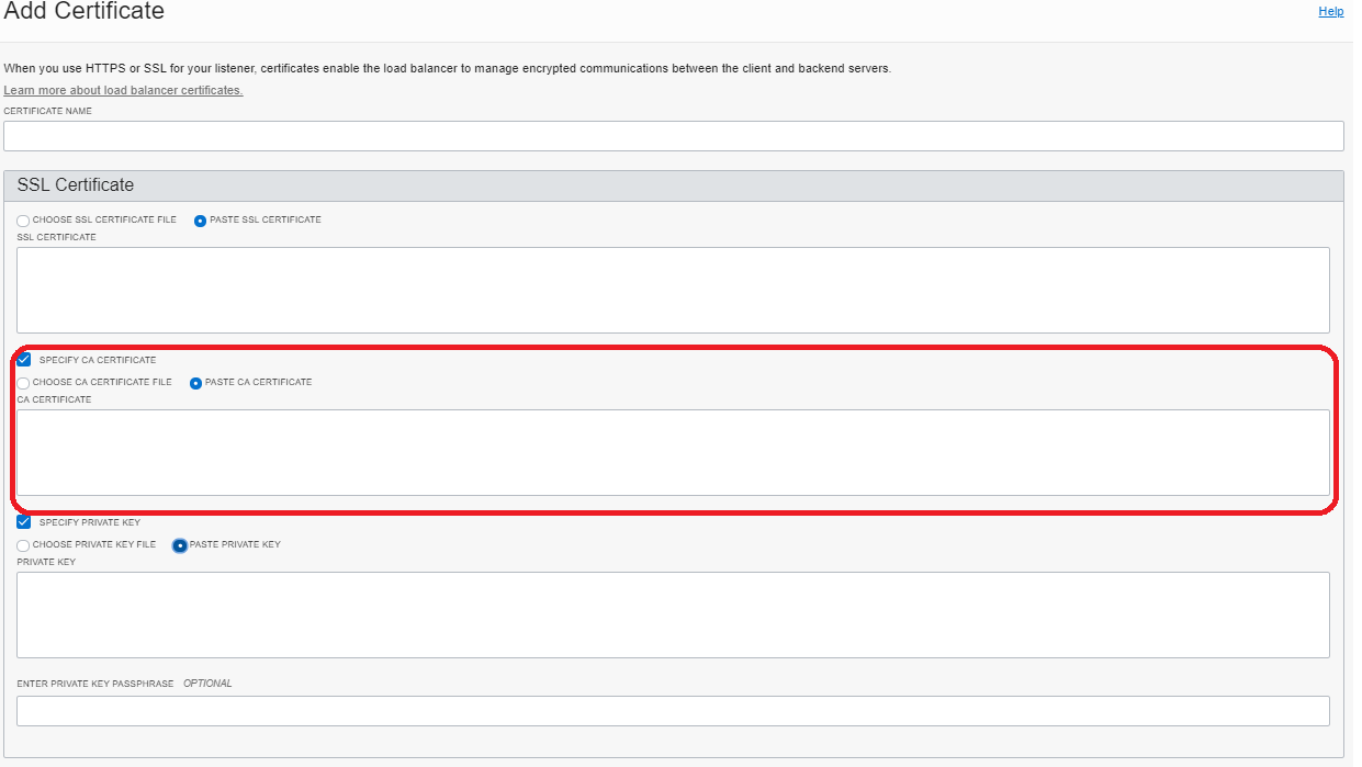 A screenshot of the Add Certificate page, with the Specify CA certification box outlined in red.
