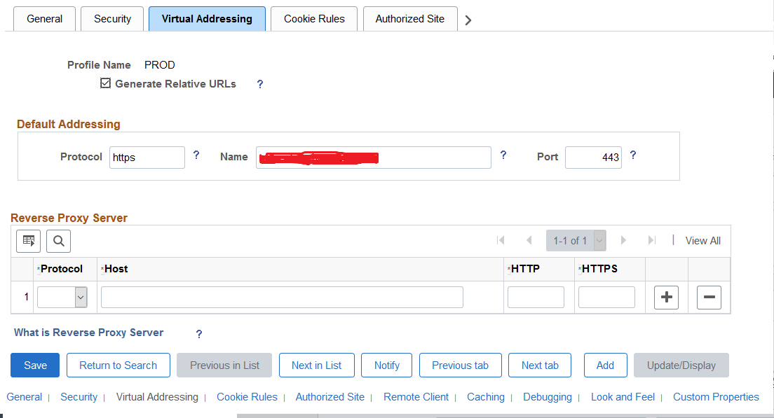 A screenshot of the Virtual Addressing tab in the PeopleSoft application.
