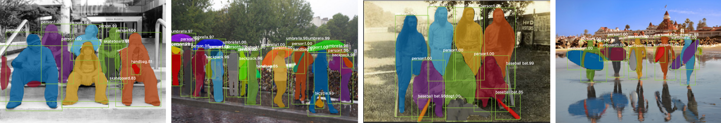 Set of images with bounding boxes, masks result of inference