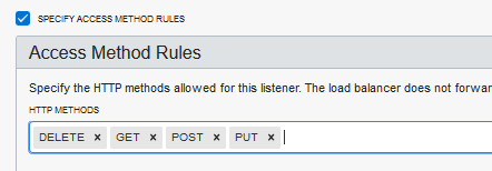 A screenshot of the Access Method Rules window with the Specify Access Method Rules box checked.