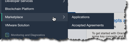 A screenshot of the Marketplace menu expanded to Applications and Accepted Agreements.