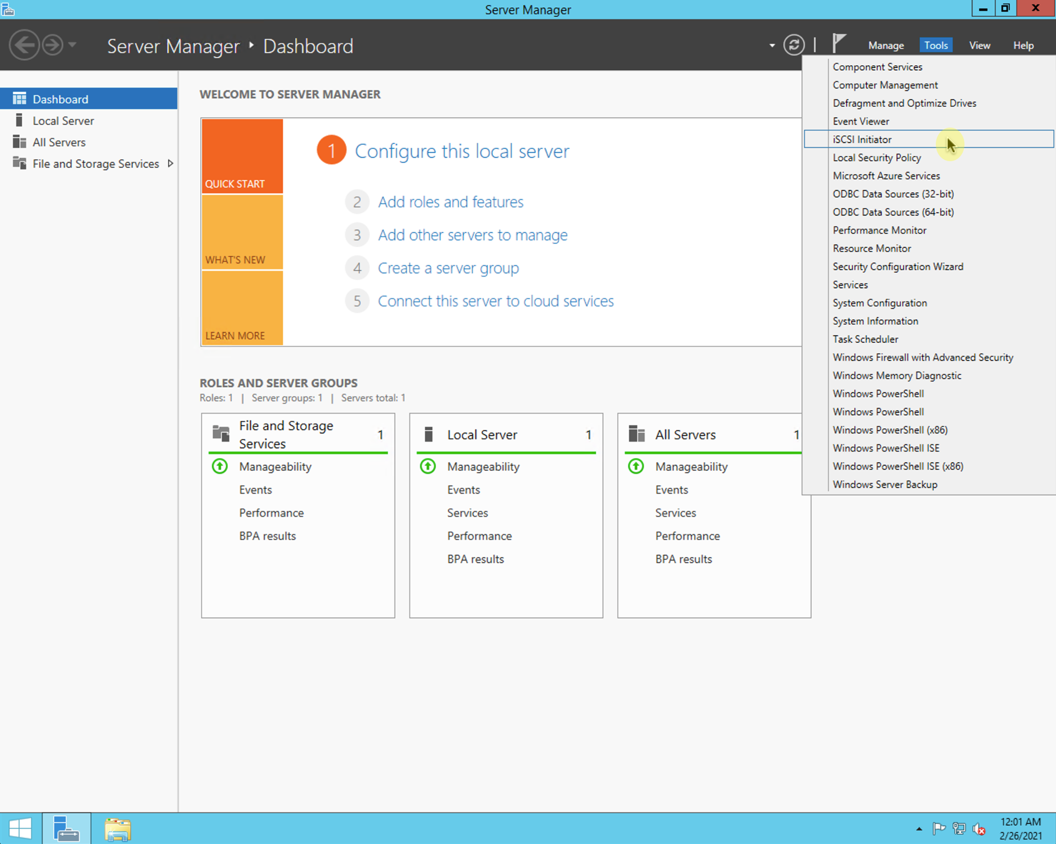 A screenshot of the Server Manager dashboard.