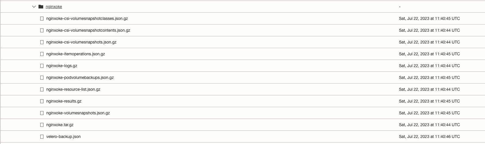 A screenshot of the file hierarchy in Object Storage.