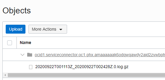 A screenshot of the Objects screen, showing an uploaded log file.