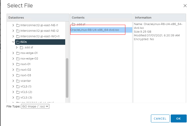 A screenshot of the Select File window with the ISO file highlighted and outlined in red.