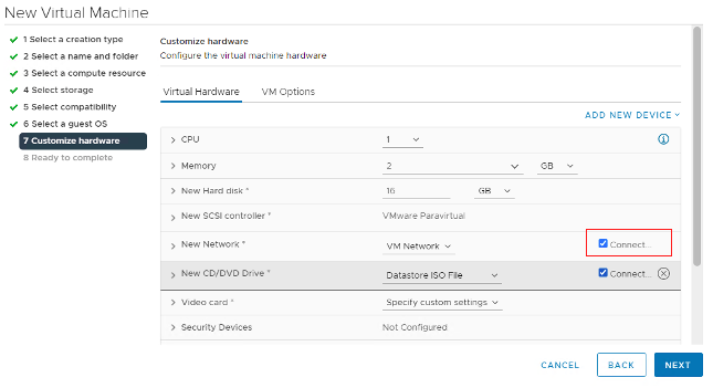 A screenshot of the seventh tab with the Connect check box selected and outlined in red.