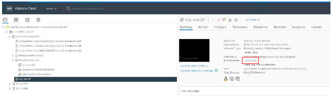A screenshot of the vSphere Client dashboard with the IP address outlined in red.