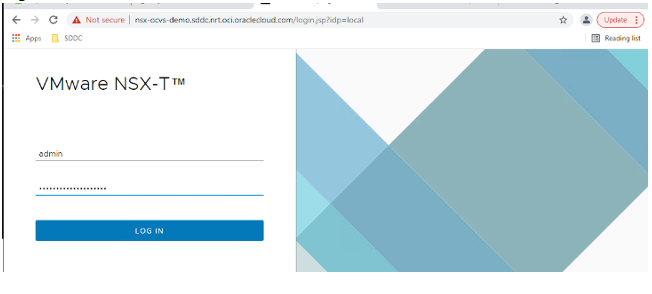 A screenshot of the VMware NSX-T login page.
