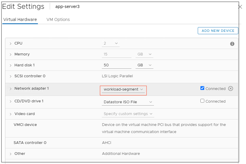  A diagram that illustrates the network adapter configuration of the VM.