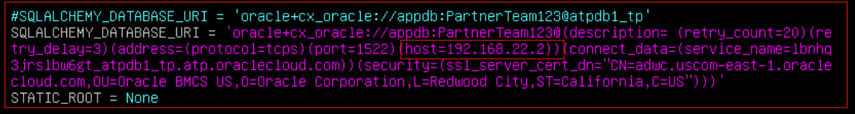 A diagram that illustrates the private endpoints (private IP) of the Autonomous Database used in the application server.