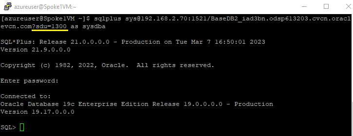 A screenshot of an EZConnect string with a modified SDU parameter.
