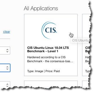 A screenshot of the CIS Level 1 option in the All Applications section.