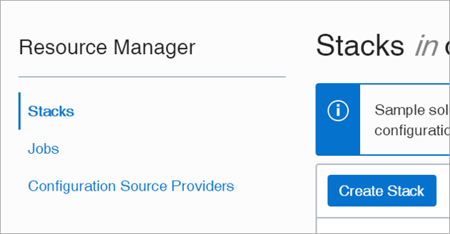 A screenshot that shows the Create Stack button on the main Resource Manager pages.