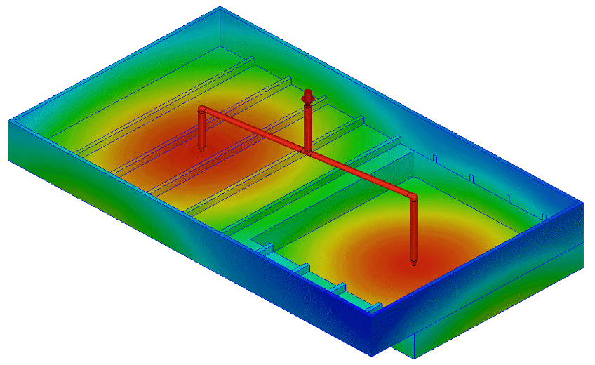 A graphic depicting the plastic injection of the engine cover.