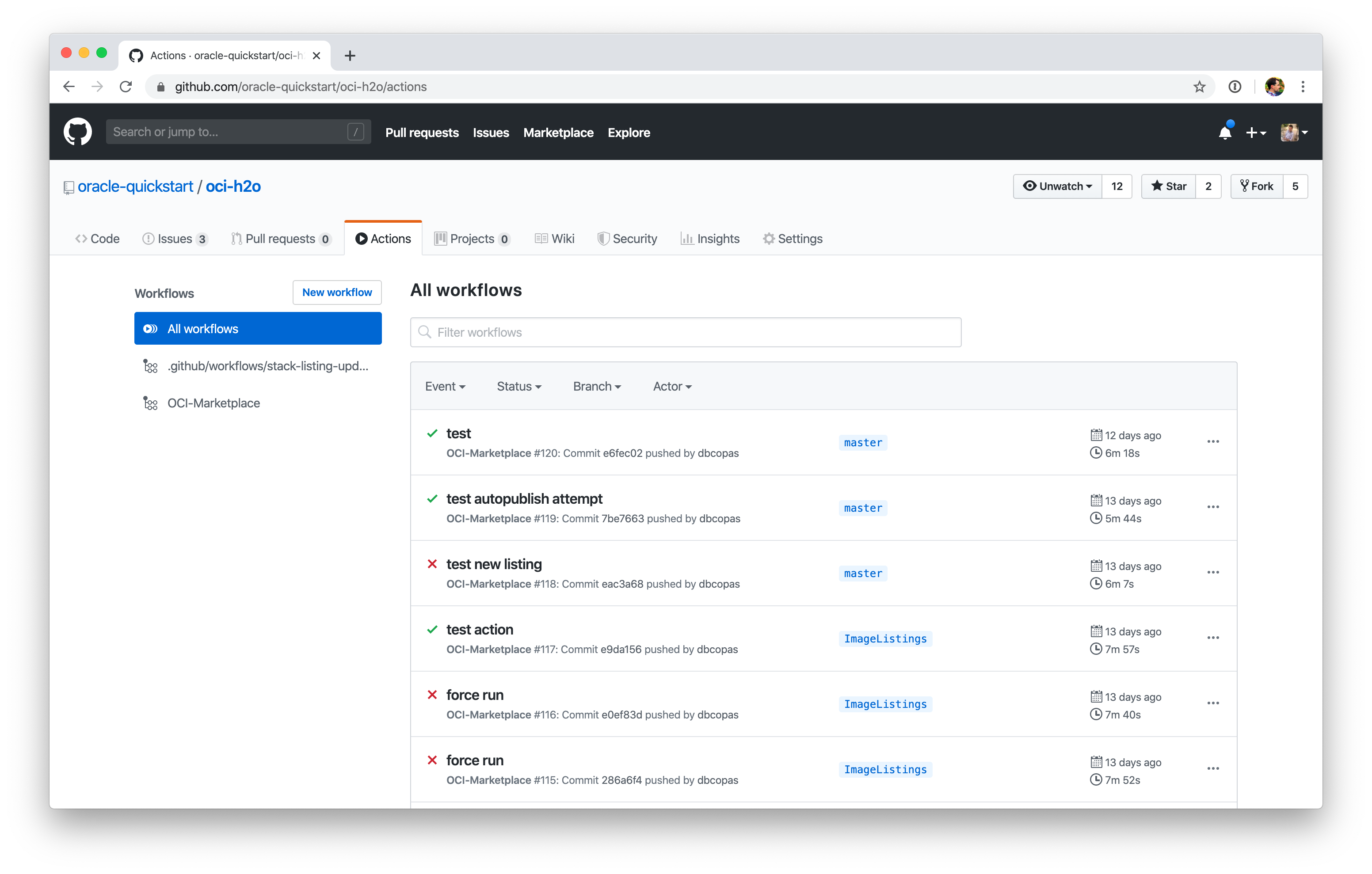 Screenshot that shows an action triggered in the workflow on GitHub for the quickstart.