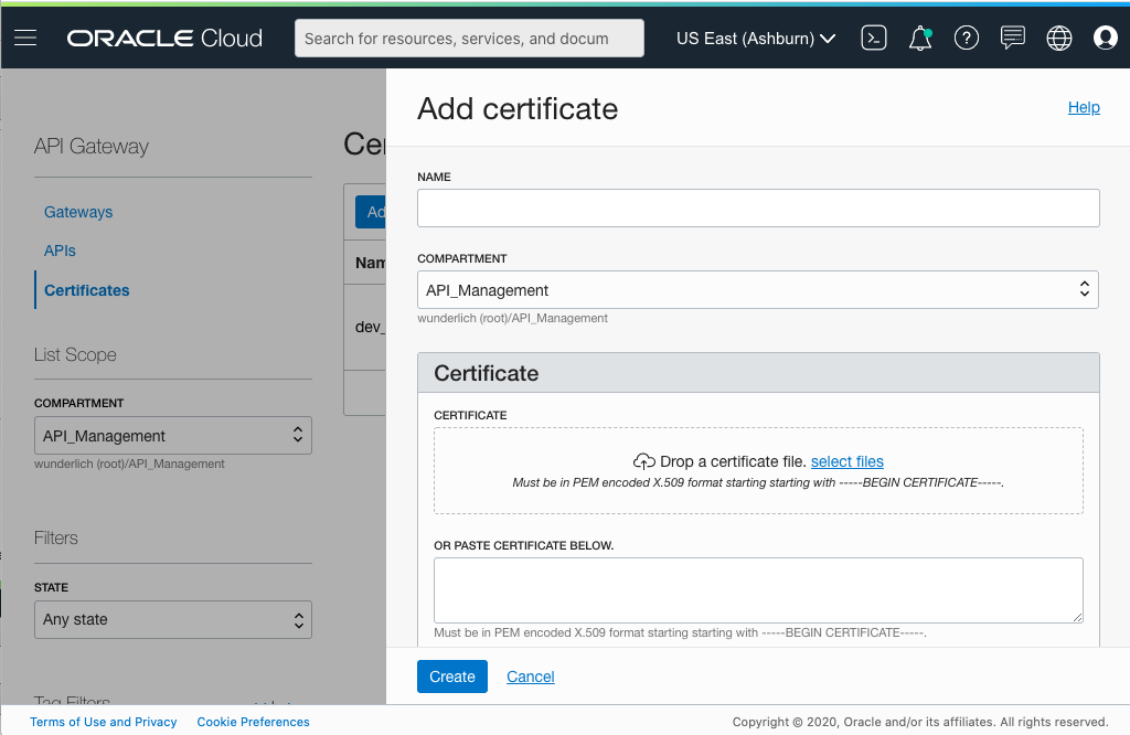 A screenshot that shows the Add certificate dialog box.